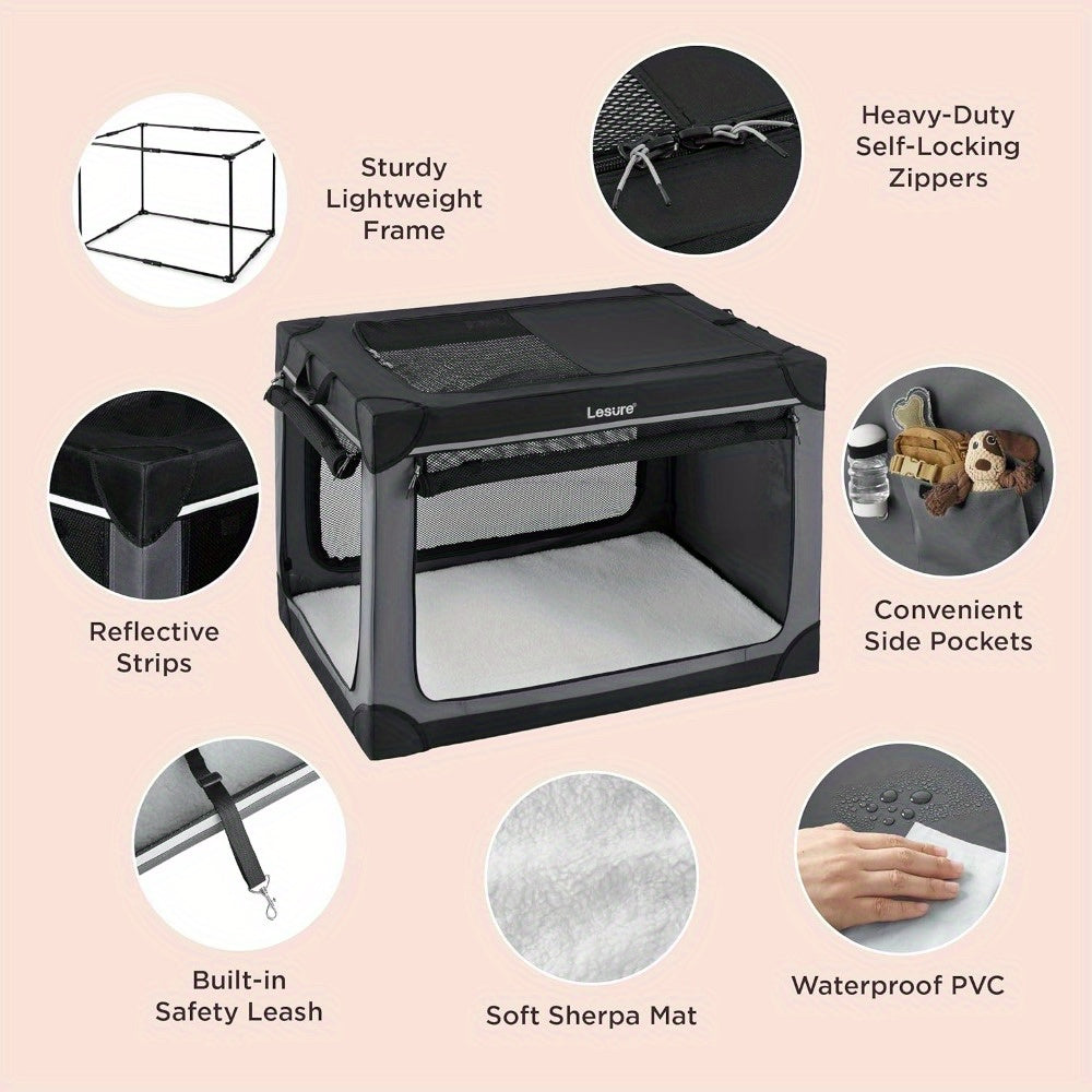 26" Portable Soft-Sided Dog Crate, Collapsible Pet Kennel with PVC Frame, 4-Door Design, Durable Mesh Windows for Travel & Outdoor Use - rarefrenchies 