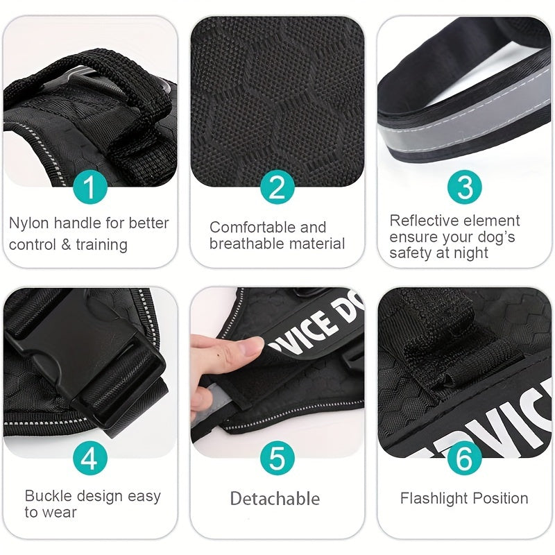 Dog Harness No-Pull Service Dog Harness With Handle Adjustable Outdoor Pet Dog Vest Reflective Nylon Material Vest For Small Medium Large Dogs - For Training & Walking - Suitable for All Breeds - Perfect Gift for Dog Owners