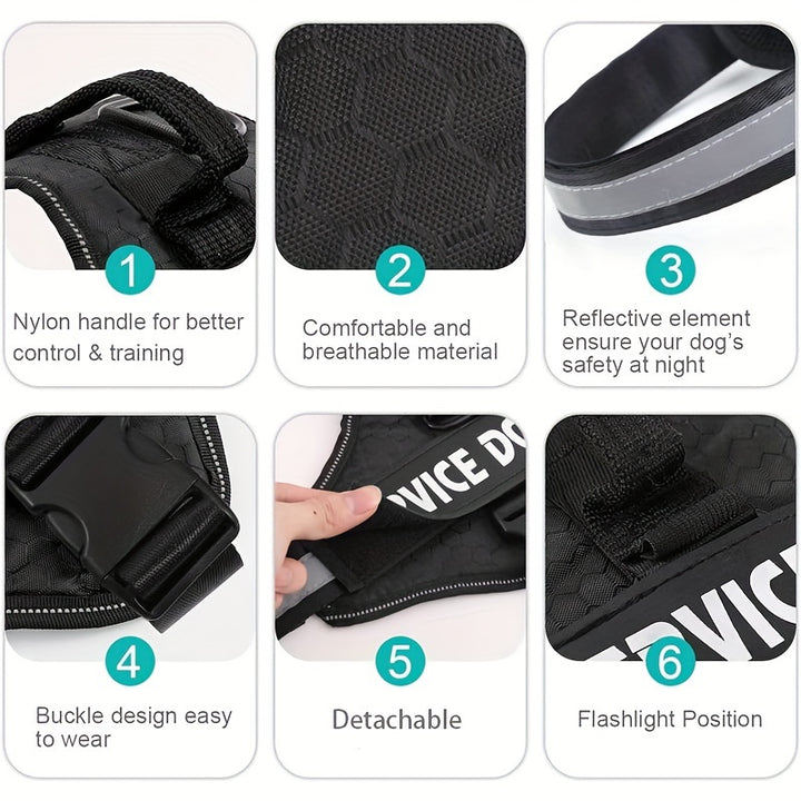 Dog Harness No-Pull Service Dog Harness With Handle Adjustable Outdoor Pet Dog Vest Reflective Nylon Material Vest For Small Medium Large Dogs - For Training & Walking - Suitable for All Breeds - Perfect Gift for Dog Owners