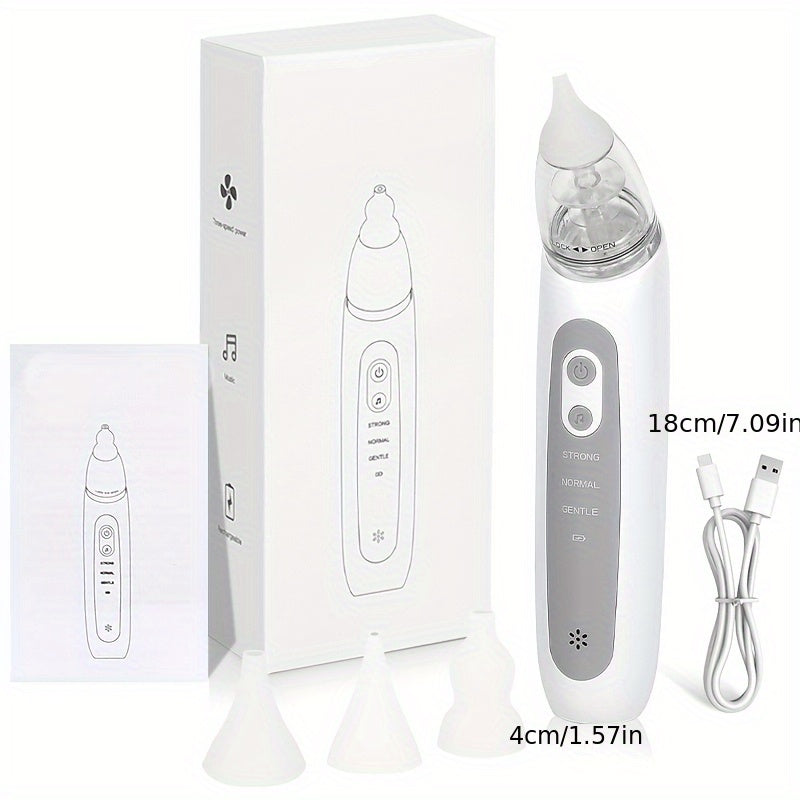 Electric Nasal Aspirator, 3 Adjustable Suction Levels, Electric Nose Cleaner, Snot Extractor with Music, with 3 Silicone Heads - rarefrenchies 