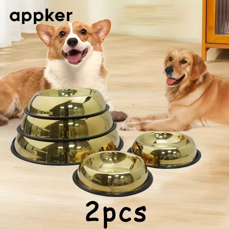 2pcs Stainless Steel Pet Bowls with Non-Slip Silicone Base - rarefrenchies 