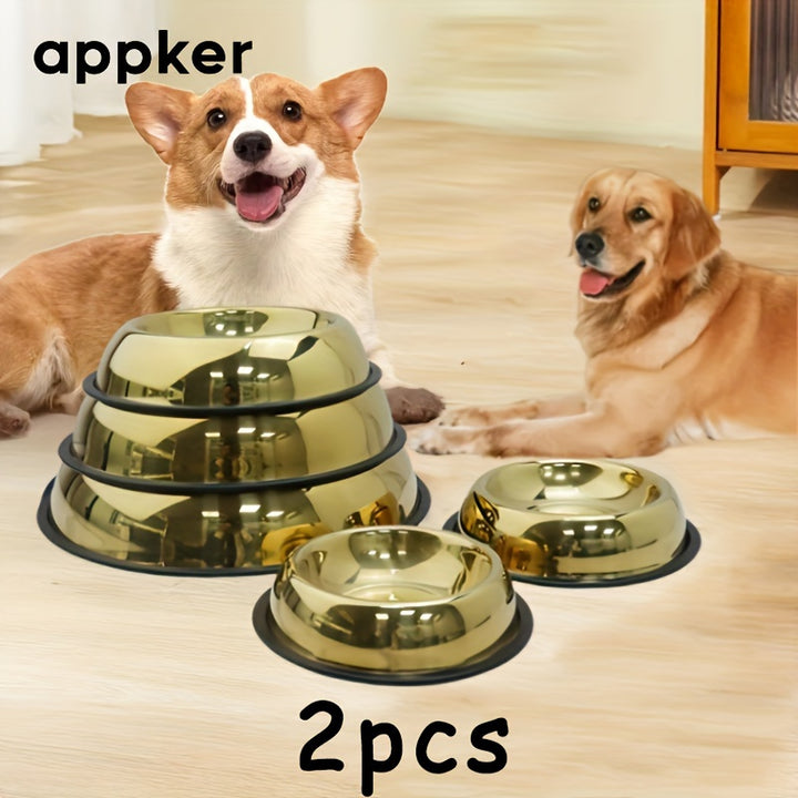 2pcs Stainless Steel Pet Bowls with Non-Slip Silicone Base - rarefrenchies 