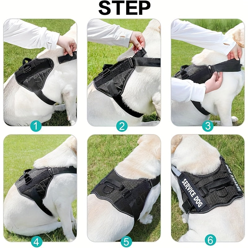 Dog Harness No-Pull Service Dog Harness With Handle Adjustable Outdoor Pet Dog Vest Reflective Nylon Material Vest For Small Medium Large Dogs - For Training & Walking - Suitable for All Breeds - Perfect Gift for Dog Owners