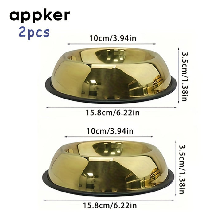 2pcs Stainless Steel Pet Bowls with Non-Slip Silicone Base - rarefrenchies 