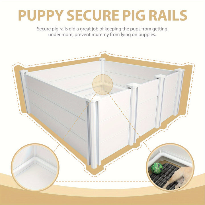 Spacious 48"x48"x18" White PVC Dog Playpen with Adjustable Door - Sturdy Whelping Box & Puppy Enclosure for Small to Large Breeds, Includes Pig Rails for Extra Support, Puppy Playpen Indoor - rarefrenchies 