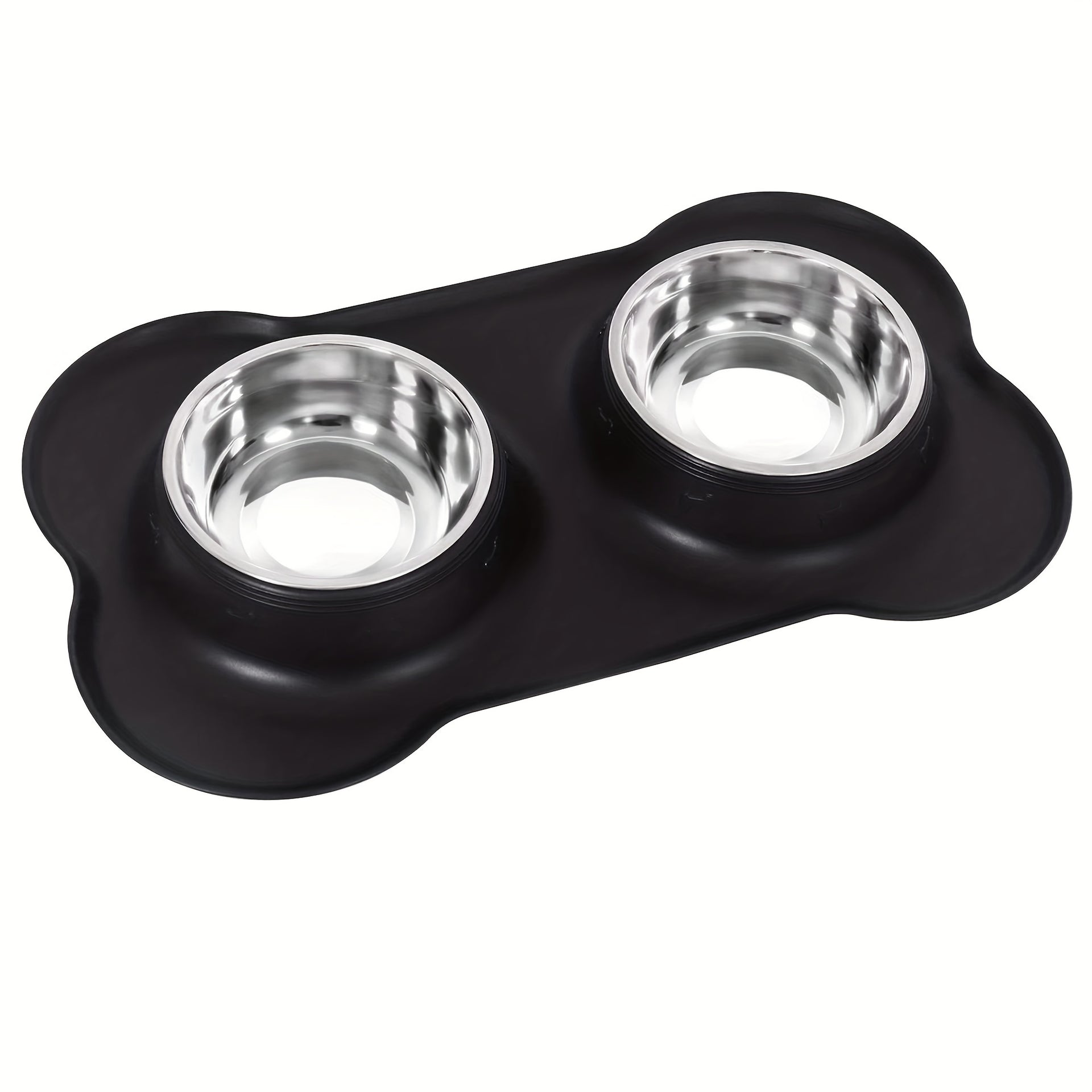 2-in-1 Dog Feeding & Watering Station, Thermoplastic Rubber Pet Bowl Mat with Stainless Steel Dual Bowls - rarefrenchies 