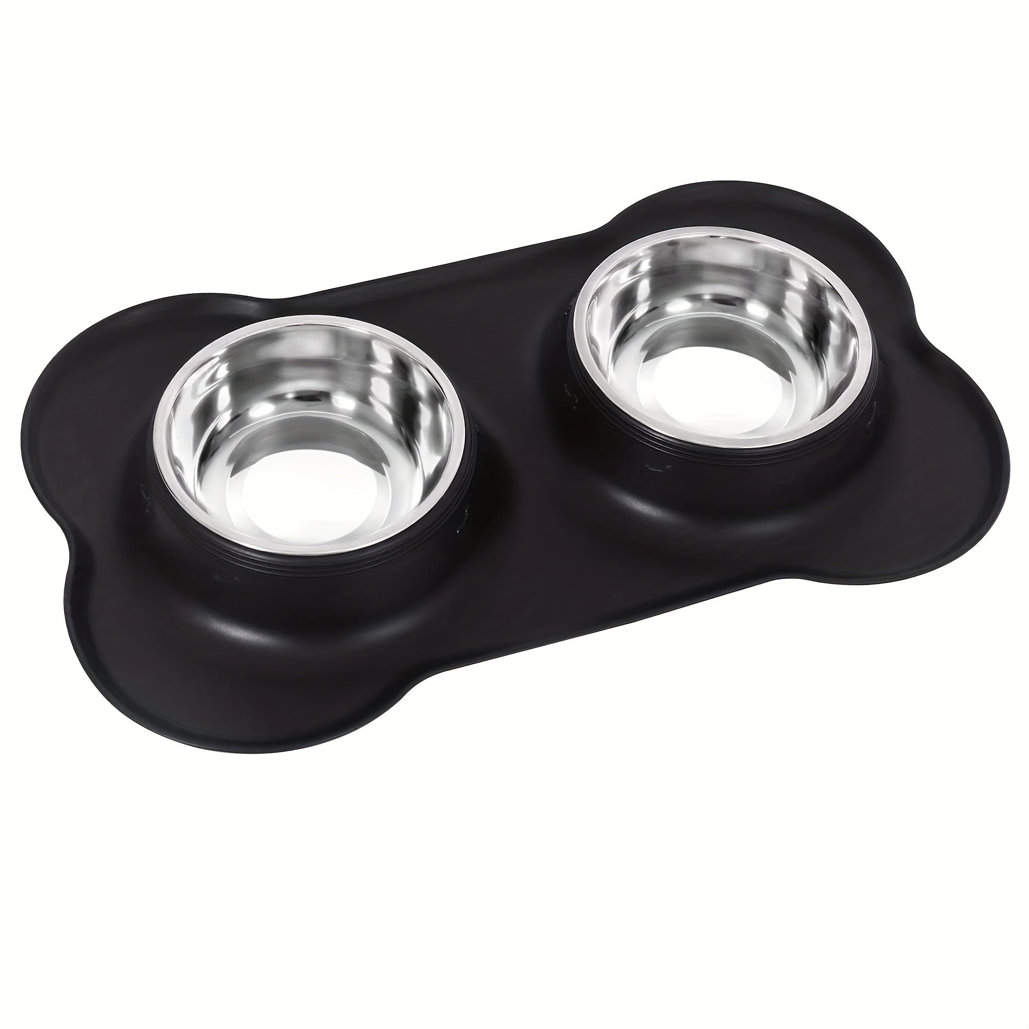 2-in-1 Dog Feeding & Watering Station, Thermoplastic Rubber Pet Bowl Mat with Stainless Steel Dual Bowls - rarefrenchies 