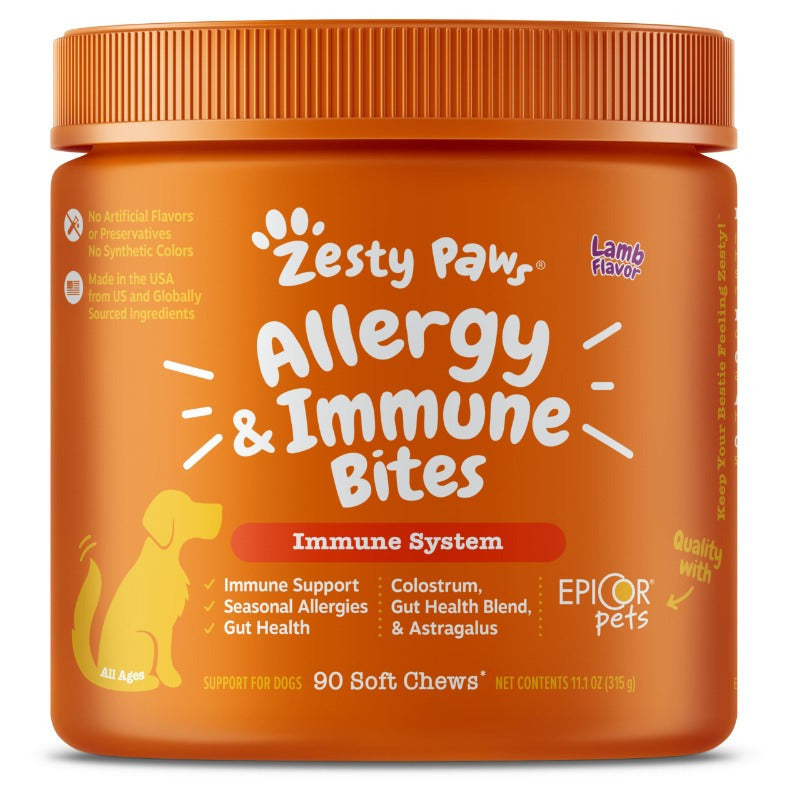 Zesty Paws Dog Soft Chews - Omega 3 & Probiotics for Skin Health - Lamb Flavor, 90 Count - rarefrenchies 