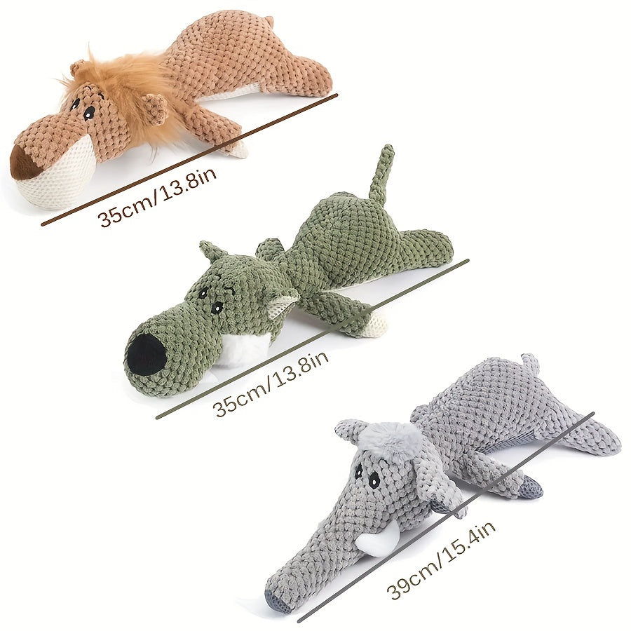 Set of 1 Or 3 Large Dog Toys That Are Durable And Squeaky, Featuring Plush Designs of a Lion, Wolf, And Elephant. - rarefrenchies 