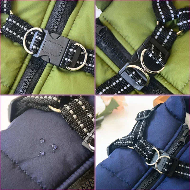 Pet Dog Jacket With Harness Winter Warm Dog Clothes For Labrador Waterproof Small Dog Coat Chihuahua French Bulldog Outfits - rarefrenchies 