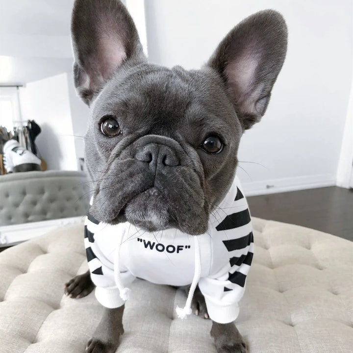 Pet Dog Clothes for French Bulldog Adidog Stripe Pattern Dogs Hoodie Clothes Jacket for French Bulldog - rarefrenchies 