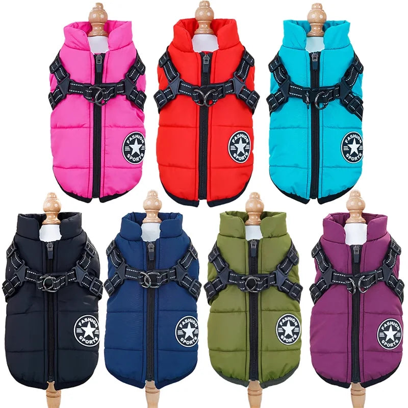 Pet Dog Jacket With Harness Winter Warm Dog Clothes For Labrador Waterproof Small Dog Coat Chihuahua French Bulldog Outfits - rarefrenchies 