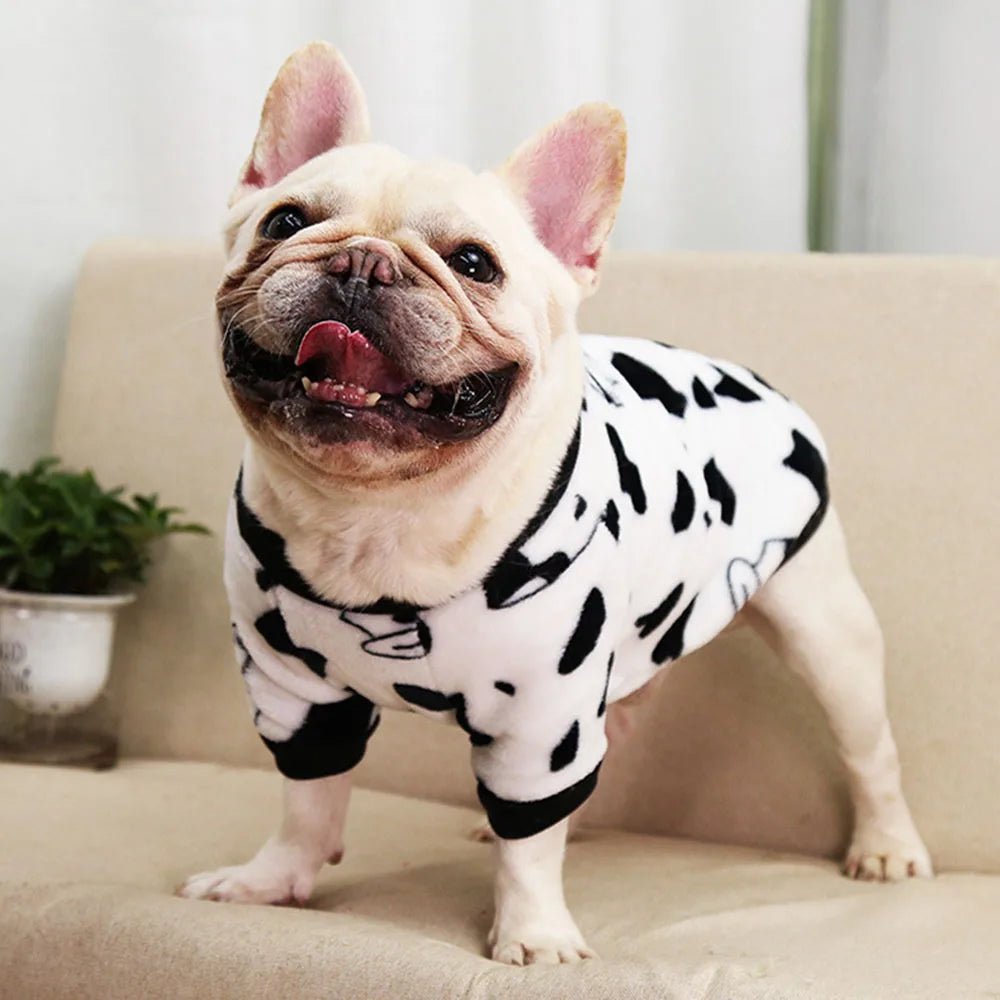Warm Dog Clothes Cute Print Puppy Pet Clothing French Bulldog Hoodie Winter Dog Pajamas Sweater Coat for Small Medium Dogs Cats