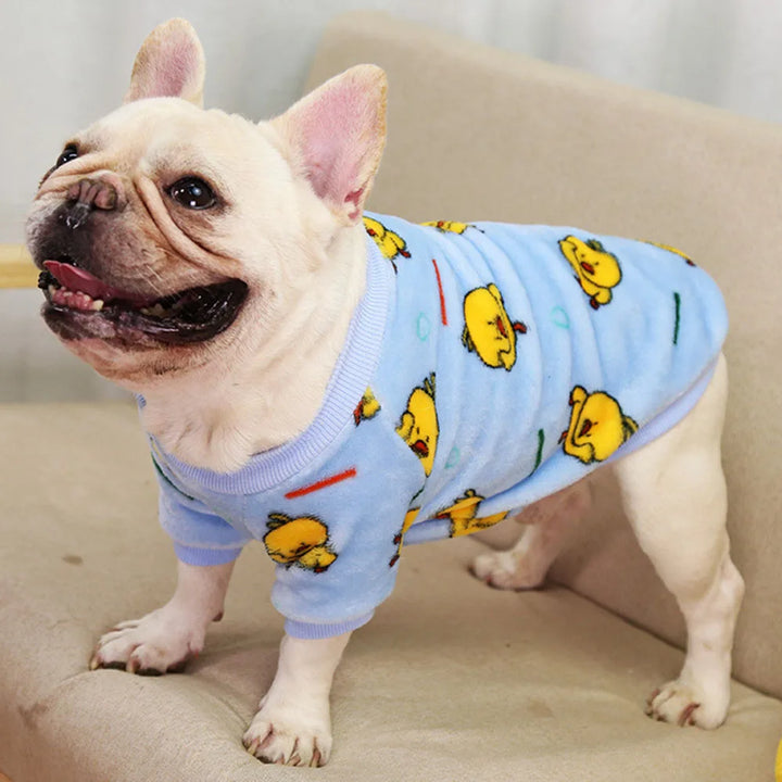 Warm Dog Clothes Cute Print Puppy Pet Clothing French Bulldog Hoodie Winter Dog Pajamas Sweater Coat for Small Medium Dogs Cats
