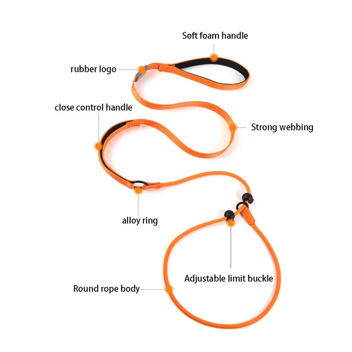 Nylon Dog Leashes,one-piece Adjustable Explosion-proof P Rope Pet Leashes with Comfortable Foam Handle for Medium and Large Dogs - rarefrenchies 