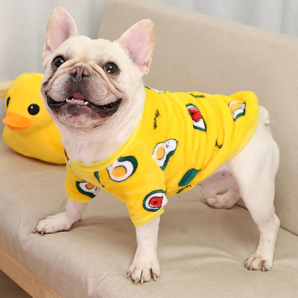 Warm Dog Clothes Cute Print Puppy Pet Clothing French Bulldog Hoodie Winter Dog Pajamas Sweater Coat for Small Medium Dogs Cats