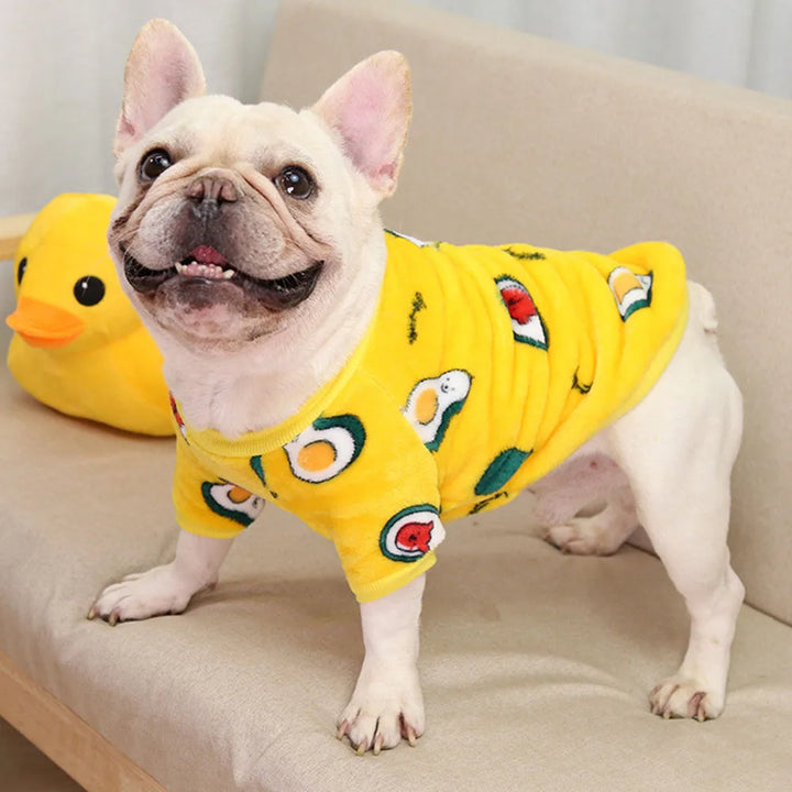 Warm Dog Clothes Cute Print Puppy Pet Clothing French Bulldog Hoodie Winter Dog Pajamas Sweater Coat for Small Medium Dogs Cats