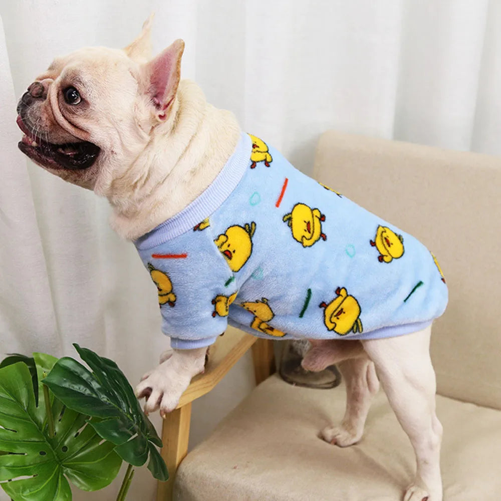 Warm Dog Clothes Cute Print Puppy Pet Clothing French Bulldog Hoodie Winter Dog Pajamas Sweater Coat for Small Medium Dogs Cats