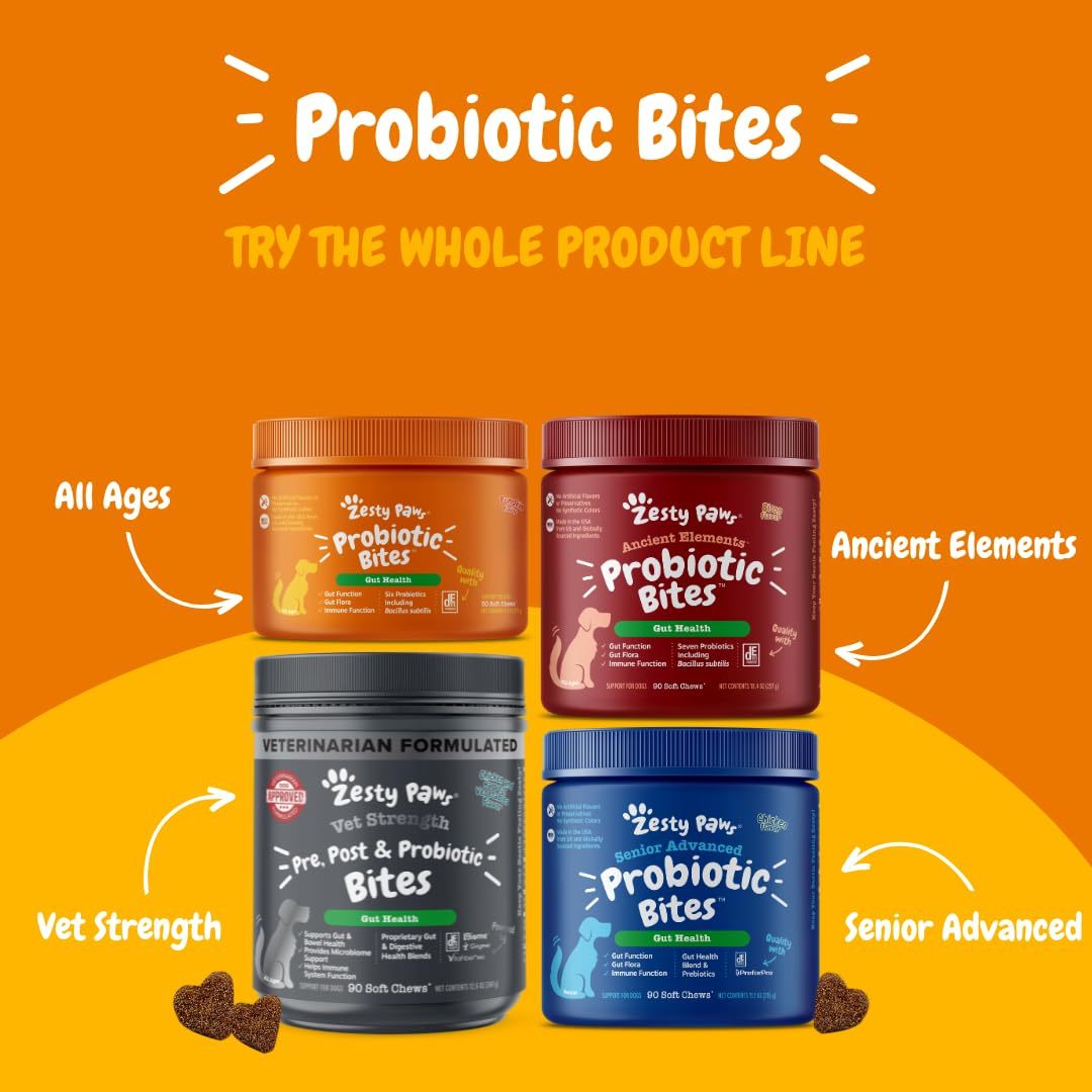 Zesty Paws Probiotics for Dogs - Digestive Enzymes for Gut Flora, Digestive Health, Diarrhea & Bowel Support - Clinically Studied DE111 - Dog Supplement Soft Chew for Pet Immune System - Chicken - rarefrenchies 