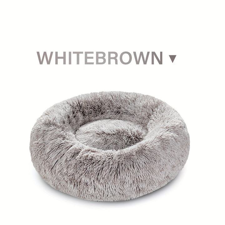 Calming Cuddler Long Fur Donut Dog Bed - rarefrenchies 