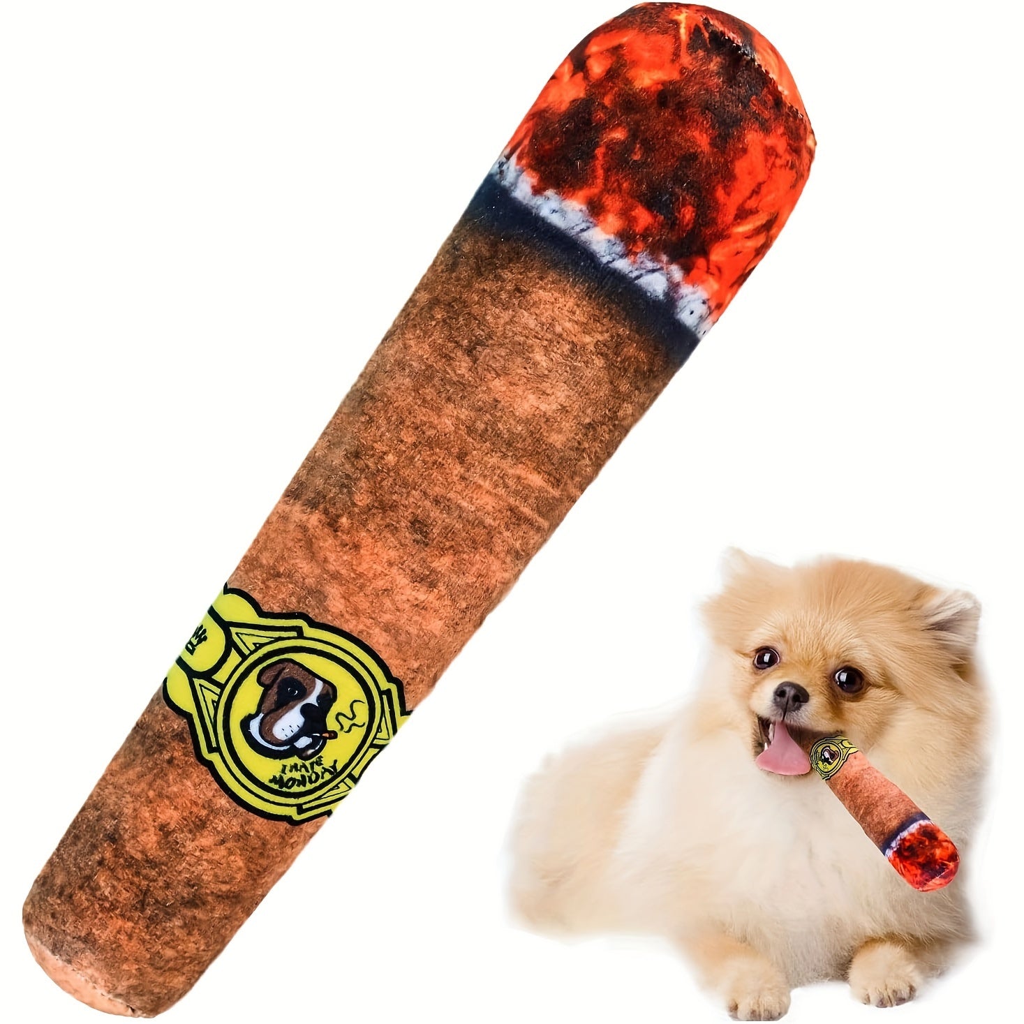 Cigar Pet Plush Toy - Interactive Squeak Toys for Dogs - rarefrenchies 