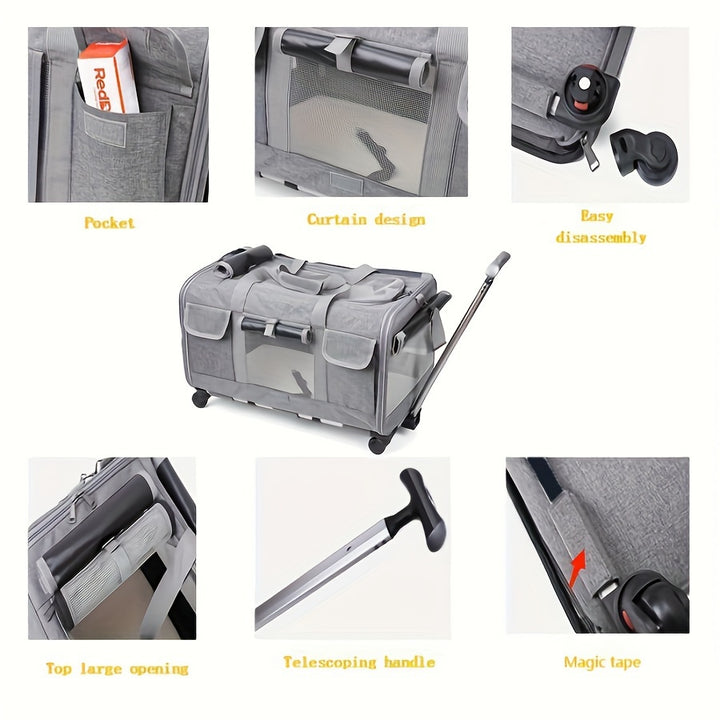 Large Extra Portable Detachable Dog Trolley Case - Foldable Pet Bag Cat Travel Carrier Bag - rarefrenchies 
