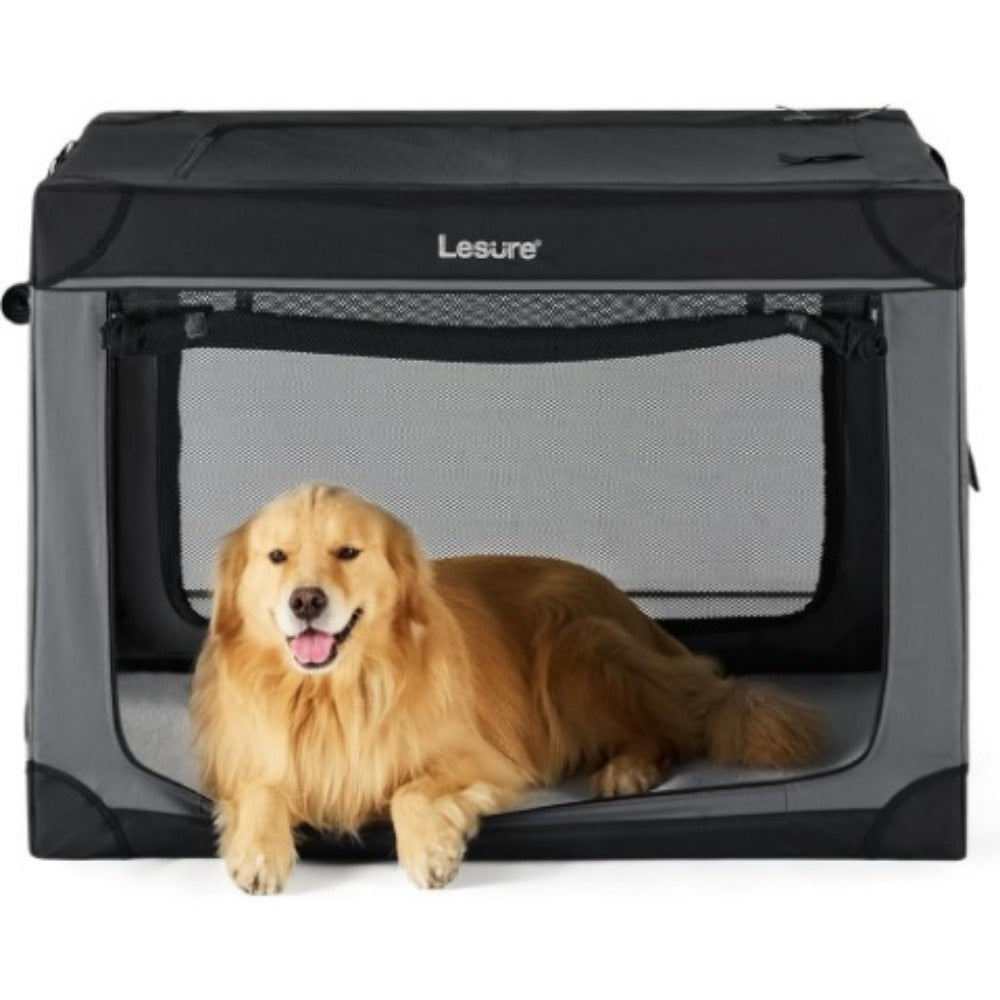 26" Portable Soft-Sided Dog Crate, Collapsible Pet Kennel with PVC Frame, 4-Door Design, Durable Mesh Windows for Travel & Outdoor Use