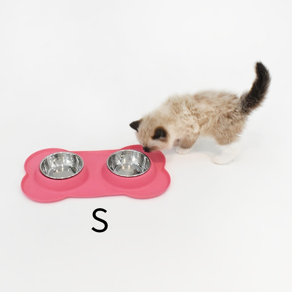 2-in-1 Dog Feeding & Watering Station, Thermoplastic Rubber Pet Bowl Mat with Stainless Steel Dual Bowls - rarefrenchies 