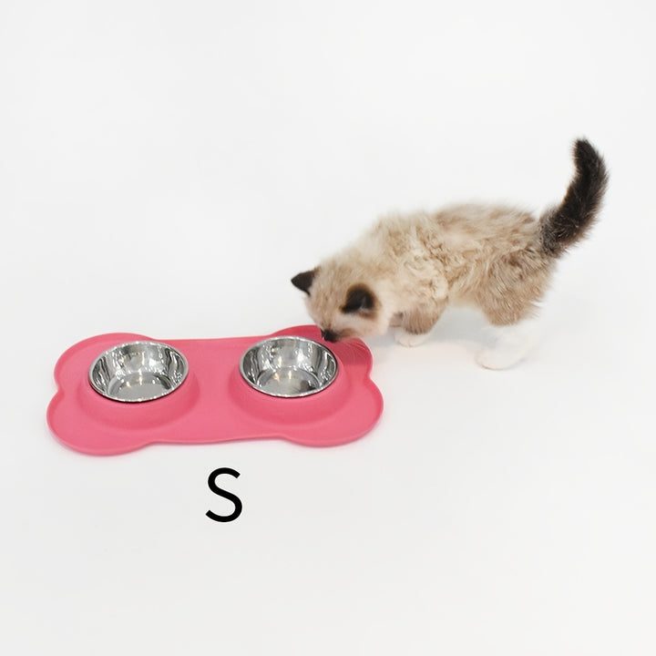 2-in-1 Dog Feeding & Watering Station, Thermoplastic Rubber Pet Bowl Mat with Stainless Steel Dual Bowls - rarefrenchies 