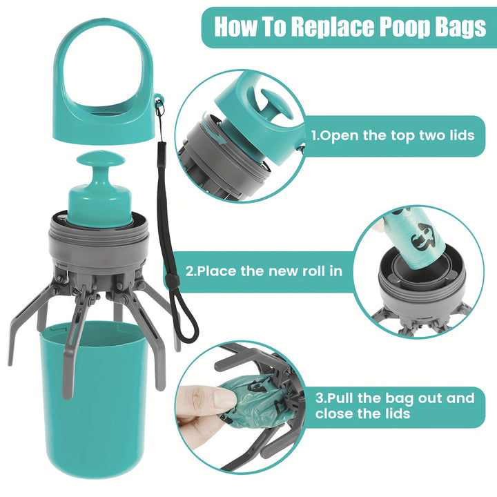 Claw Portable Dog Poop Scooper with Bag Dispenser - Durable Plastic, Includes Leak-Proof Bags - rarefrenchies 