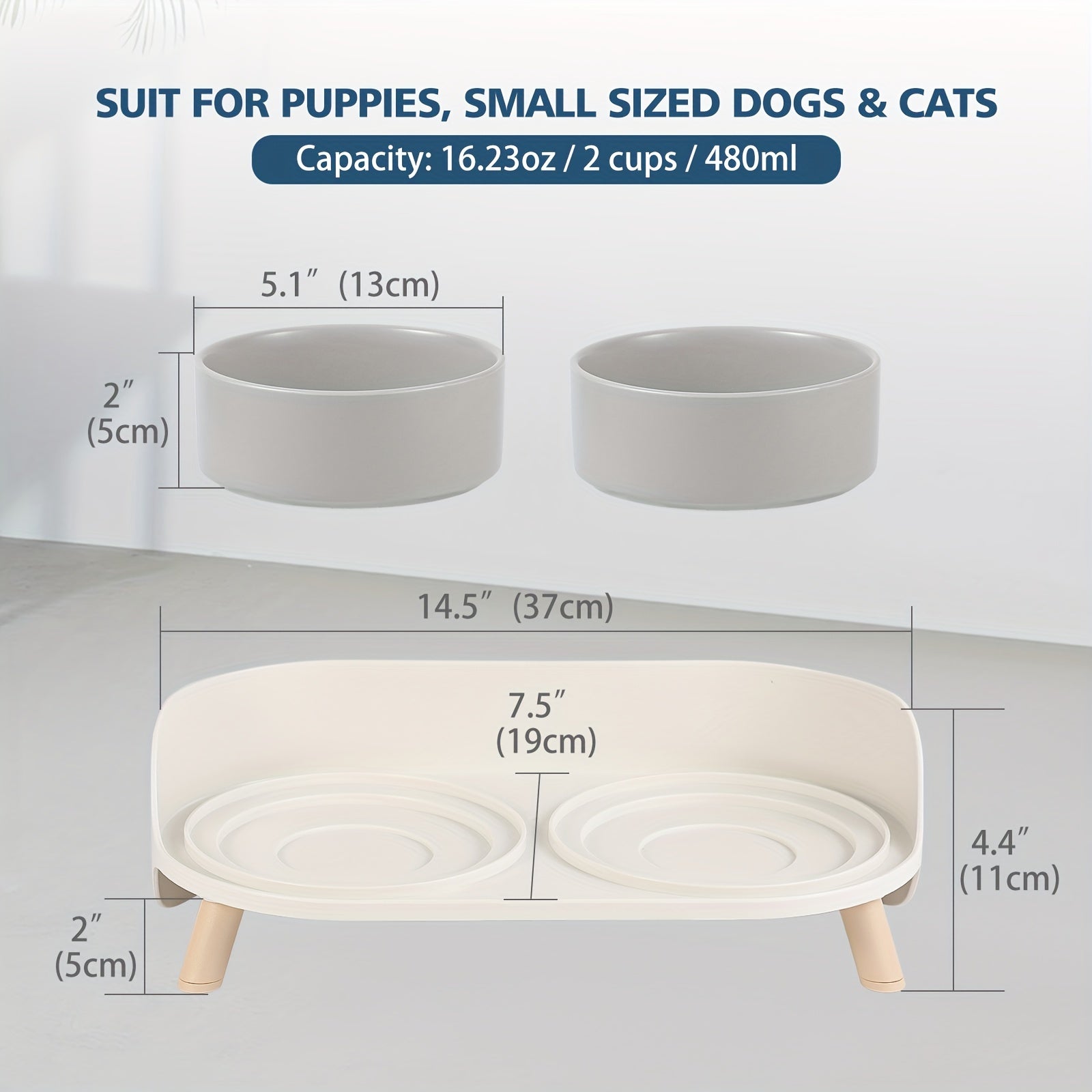 Modern Double Bowl Elevated Feeder - rarefrenchies 