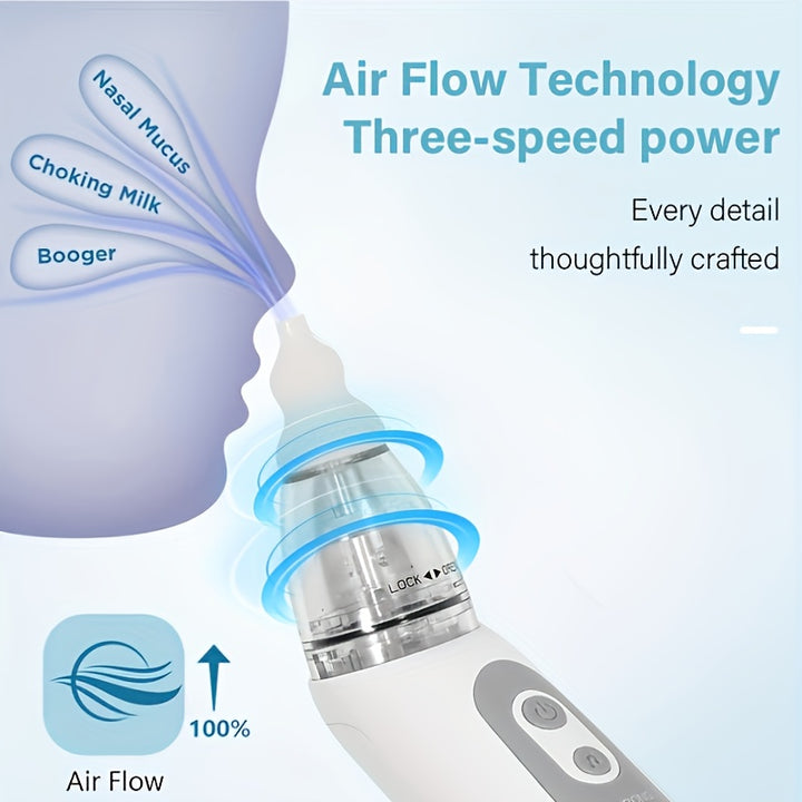Electric Nasal Aspirator, 3 Adjustable Suction Levels, Electric Nose Cleaner, Snot Extractor with Music, with 3 Silicone Heads - rarefrenchies 