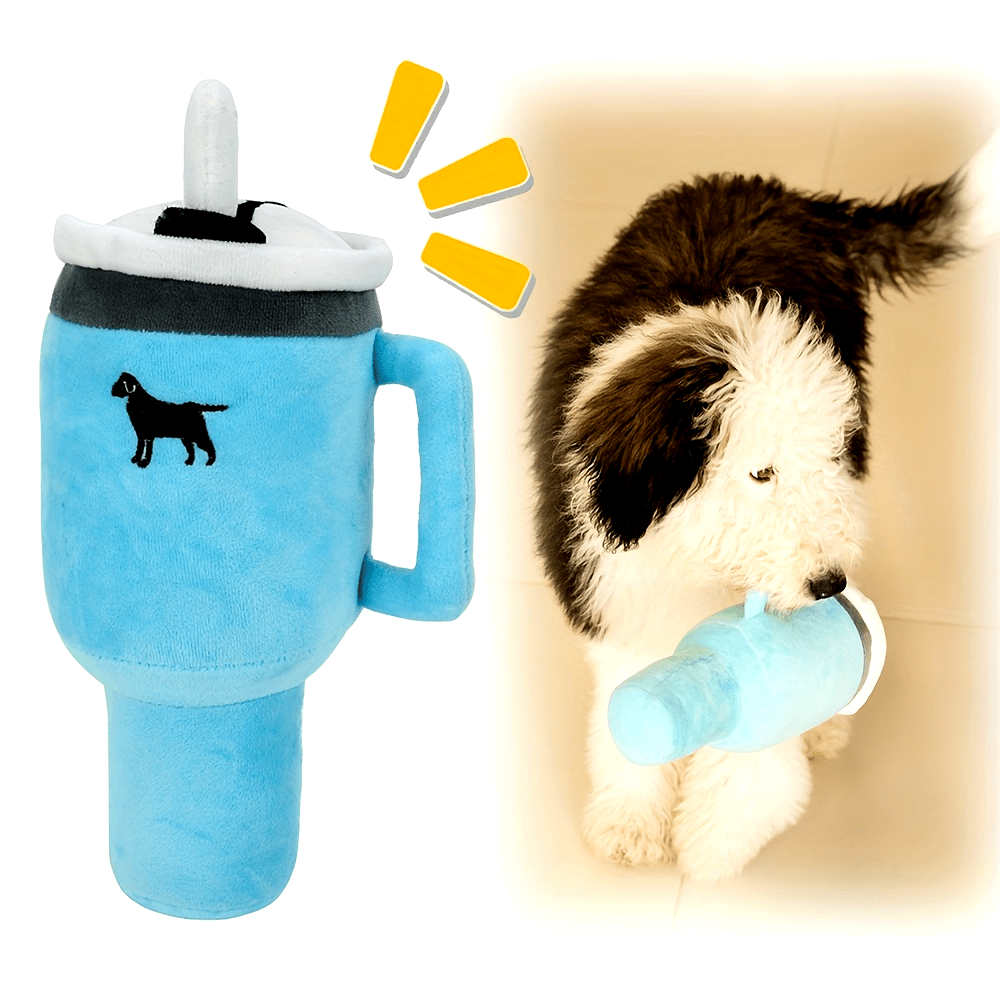 Tumbler Cup Funny Dog Toy - Plush Squeaky Crinkle Dog Toy - rarefrenchies 