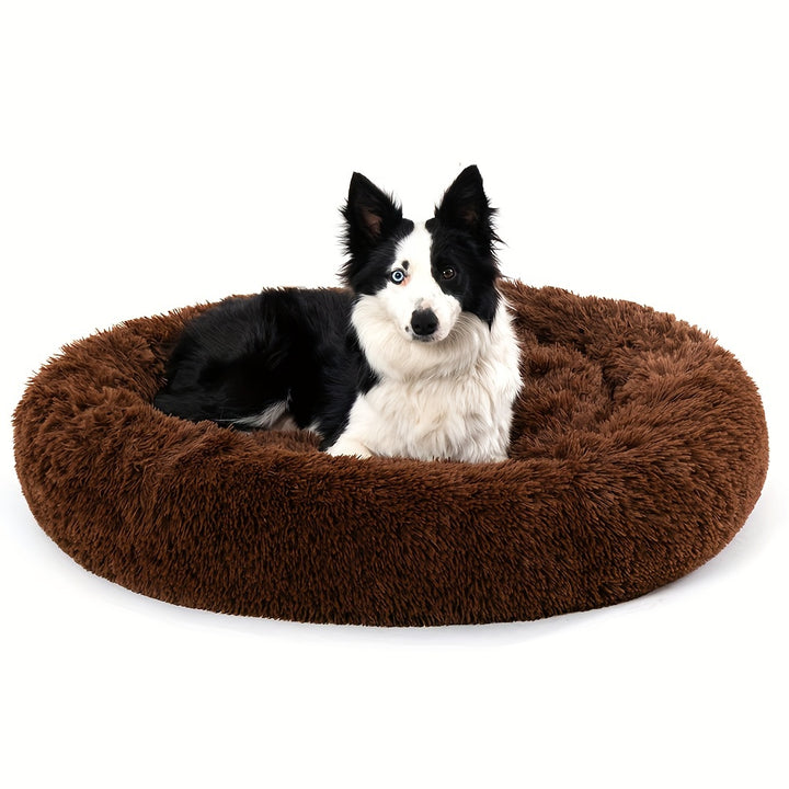 Calming Cuddler Long Fur Donut Dog Bed - rarefrenchies 