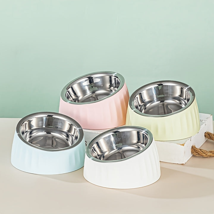 Slanted Stainless Steel Dog Cat Food Bowl - rarefrenchies 