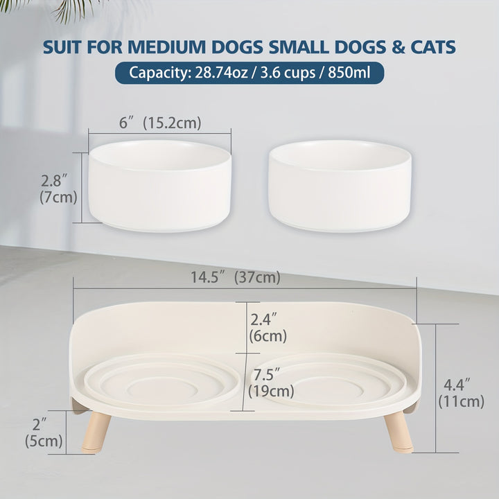 Modern Double Bowl Elevated Feeder - rarefrenchies 