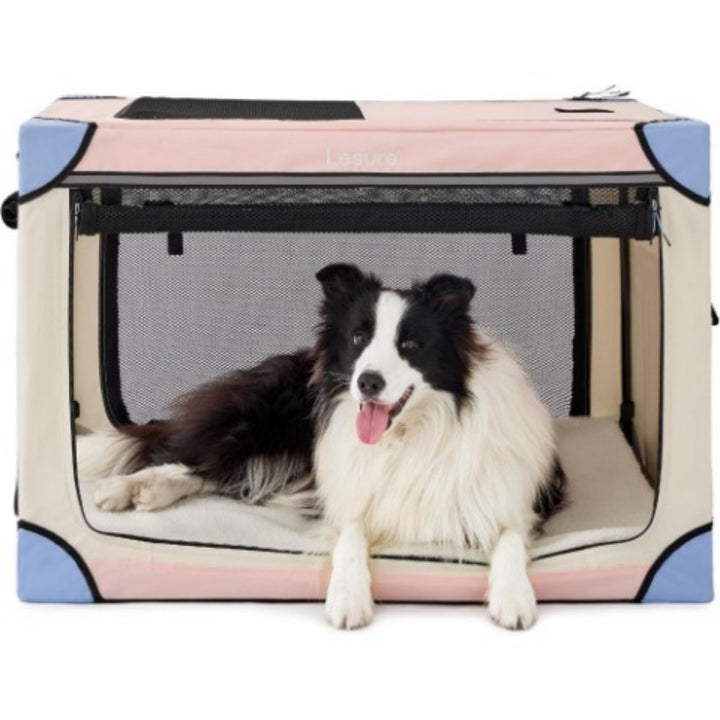 26" Portable Soft-Sided Dog Crate, Collapsible Pet Kennel with PVC Frame, 4-Door Design, Durable Mesh Windows for Travel & Outdoor Use
