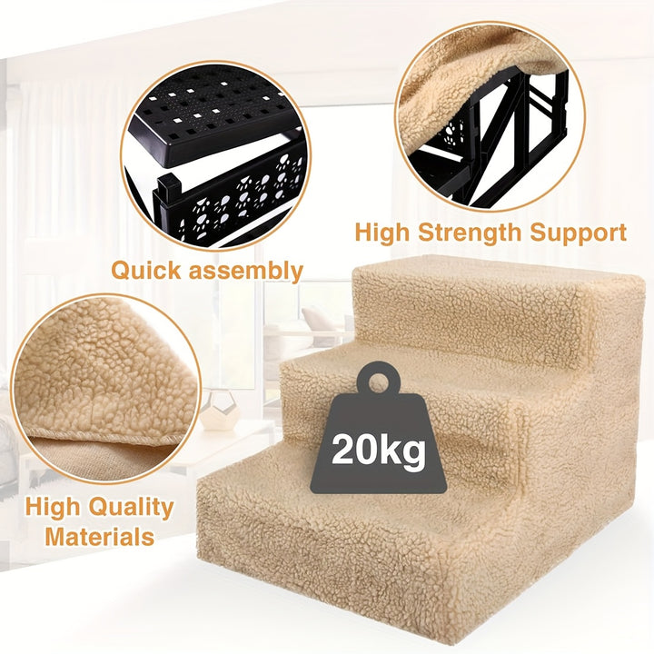 3-Step Wool Felt Pet Stairs for Small Dogs & Cats - Portable Ramp with Non-Slip Removable Cover - rarefrenchies 