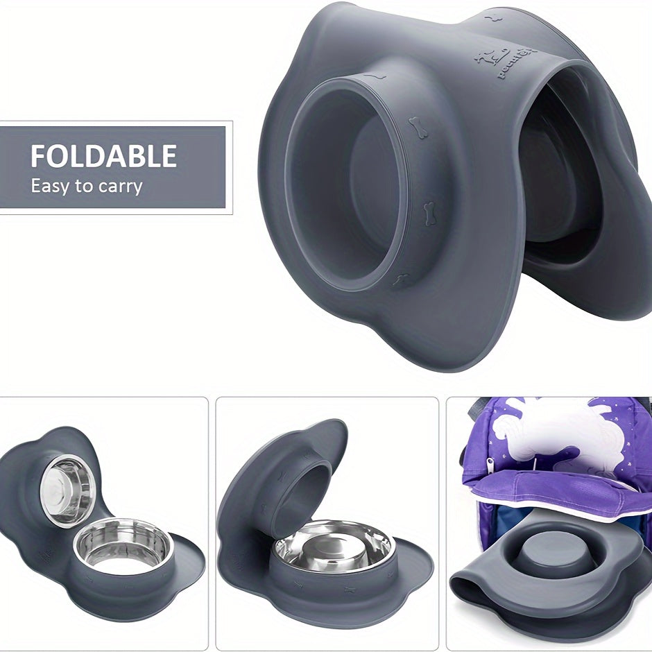 2-in-1 Dog Feeding & Watering Station, Thermoplastic Rubber Pet Bowl Mat with Stainless Steel Dual Bowls - rarefrenchies 