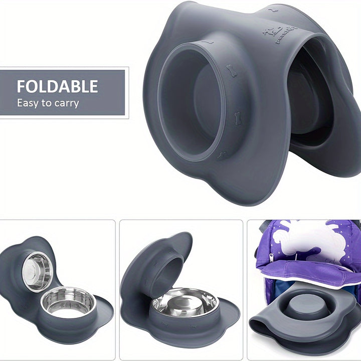 2-in-1 Dog Feeding & Watering Station, Thermoplastic Rubber Pet Bowl Mat with Stainless Steel Dual Bowls - rarefrenchies 
