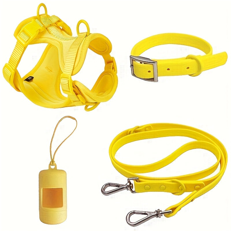 4pcs Dog Walking Set, PVC No-Pull Pet Harness, Leash, and Collar for Medium to Large Dogs - rarefrenchies 