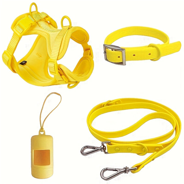 4pcs Dog Walking Set, PVC No-Pull Pet Harness, Leash, and Collar for Medium to Large Dogs - rarefrenchies 
