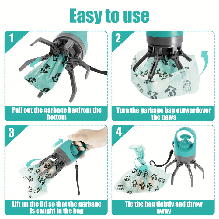 Claw Portable Dog Poop Scooper with Bag Dispenser - Durable Plastic, Includes Leak-Proof Bags - rarefrenchies 
