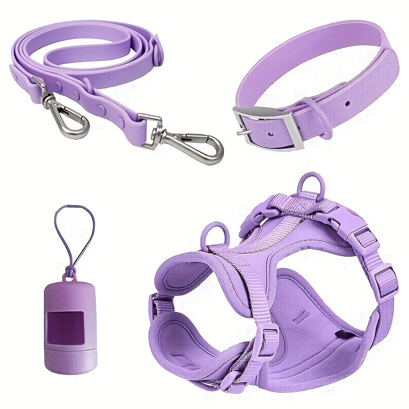 4pcs Dog Walking Set, PVC No-Pull Pet Harness, Leash, and Collar for Medium to Large Dogs - rarefrenchies 