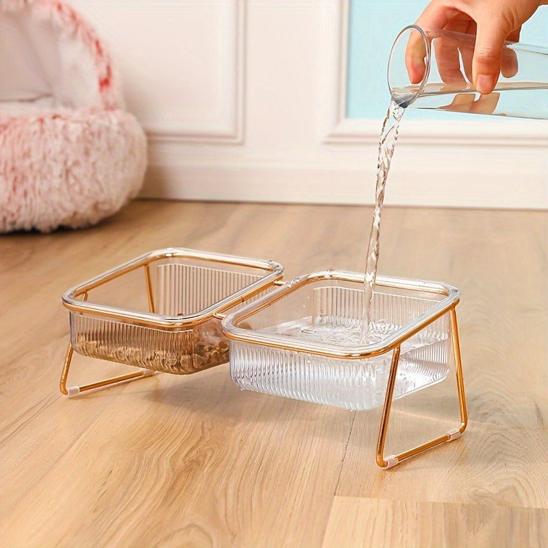 Double-Layer Cat And Dog Bowl Set, Vertical Design Pet Feeding & Drinking Station, Durable Metal & Plastic - rarefrenchies 