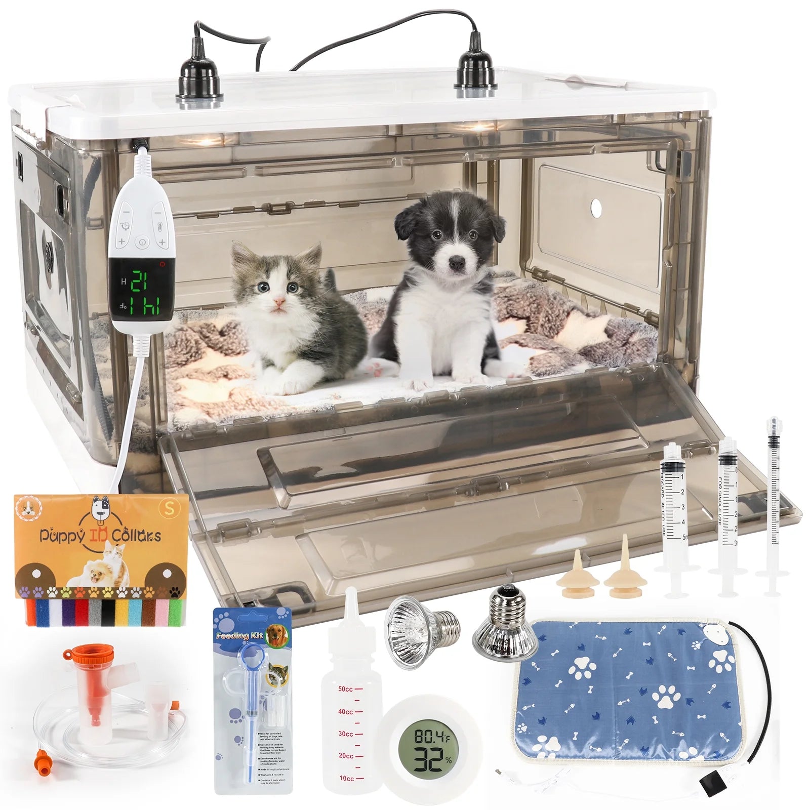 Large Incubator Puppy Bed with Heating & Electric Blanket, Transparent