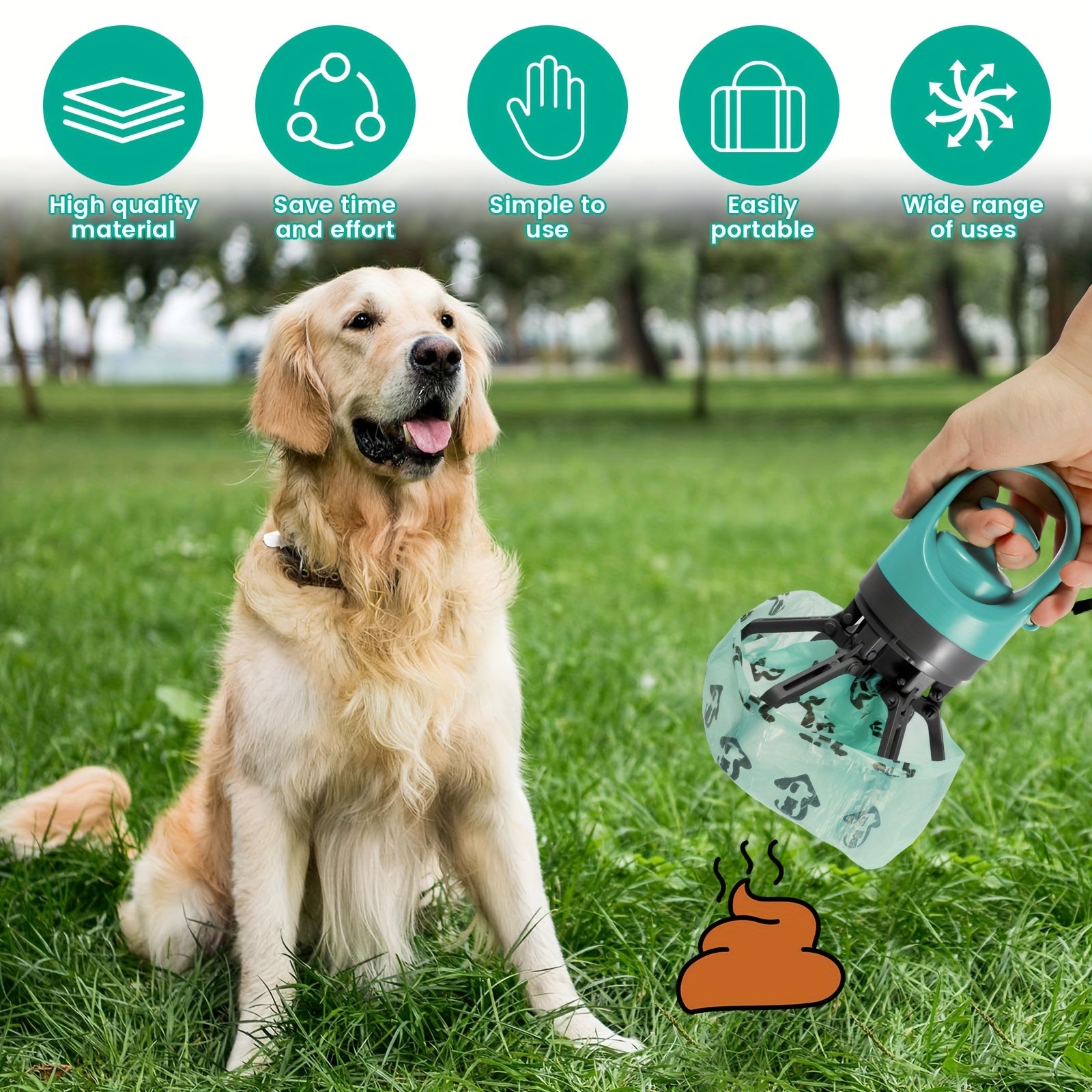 Claw Portable Dog Poop Scooper with Bag Dispenser - Durable Plastic, Includes Leak-Proof Bags - rarefrenchies 
