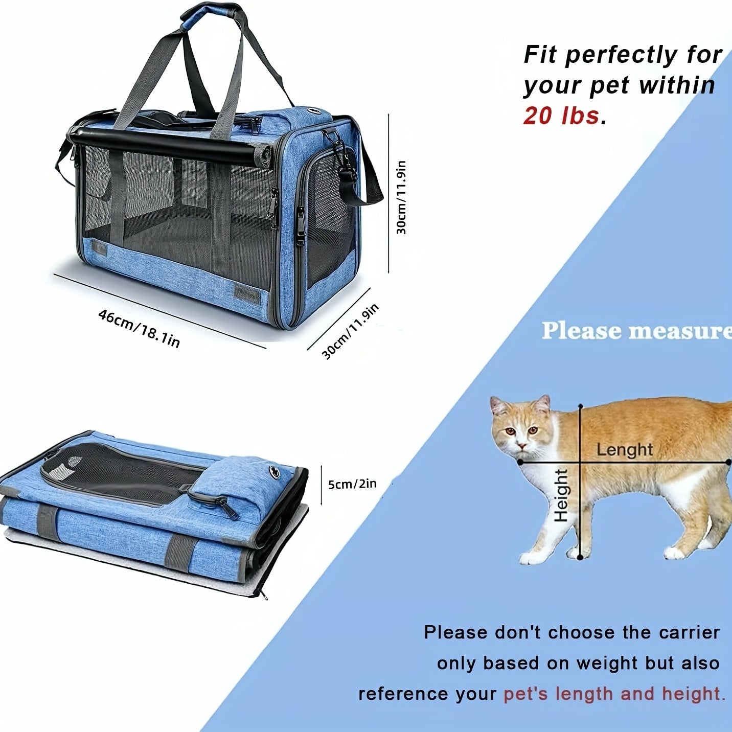 Large & Medium Pet Carrier - Soft-Sided Carrier For Cats, Puppies, Dog Carriers, Cat Carriers With Pet Privacy Protection - rarefrenchies 