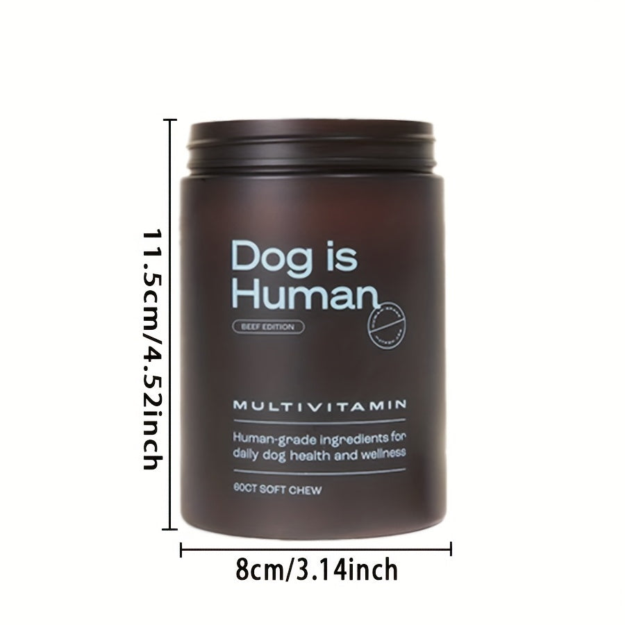 Dog Is Human Daily Multivitamin For Dogs | Beef Flavor 60 Tablets Coat Health + Immune Support Protects 5 Major Health Dimensions In One Can