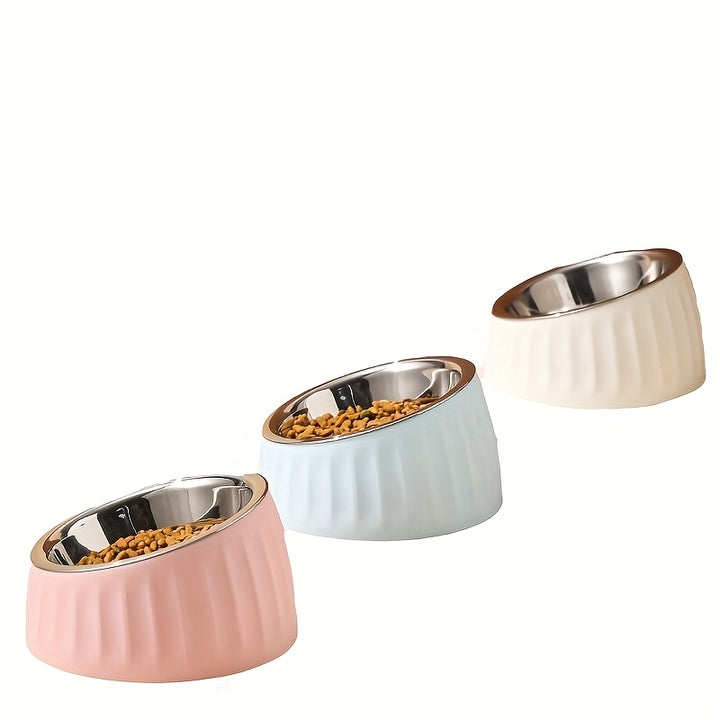 Slanted Stainless Steel Dog Cat Food Bowl - rarefrenchies 